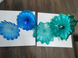 <span class=keywords><strong>Grande</strong></span> œuvre d'art murale en verre de Murano soufflé à la main, fleur de lotus, décoration murale en verre, assiettes - Product Image 6