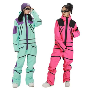 Combinaison de ski unisexe pour adultes en deux pièces, isolation synthétique, couleurs contrastées, légère, 100% polyester, imperméable 10 000 mm, avec capuche - Product Image 4