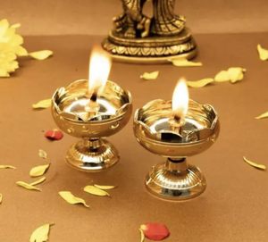 Brass Oil Lamp for Puja Diwali Decoration Traditional Handcrafted Pital Deepak for Home <b>Mandir</b> Gifting - Product Image 2