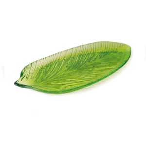 Piatto in Vetro Excelsa Tropical 43x20 Cm con Design a Foglia Verde per Feste - Product Image 1
