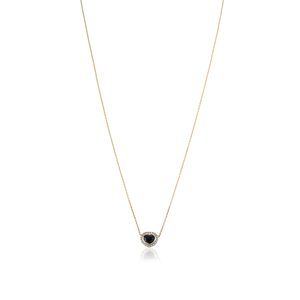 High End Classic Style 5x4 mm Heart Shape Blue Sapphire & Diamond Halo <b>Pendant</b> Necklace 14K <b>Solid</b> Yellow <b>Gold</b> Handmade Jewelry - Product Image 1