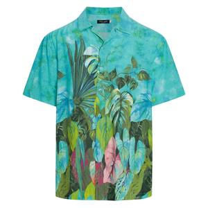 Camisa Paradise para hombre, manga corta, estampado floral tropical, informal, con botones, para playa, verano, colorida, para vacaciones, camisa de verano para hombre - Product Image 1
