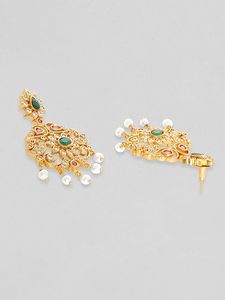 Conjunto de Collar Largo, Pendientes y Diadema de Aleación Chapada en Oro Indio con Diseño de Flor de Perlas de Imitación y Circones, Joyería de Boda para Mujer - Product Image 4