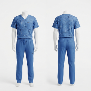 Ensemble de blouses médicales unisexes imprimées, tissu polyester spandex Dobby premium 180 GSM, bleu ciel, uniforme médical, broderie personnalisée, impression de logo - Product Image 1