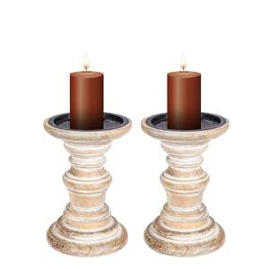 Juego de Portavelas de Pilar de Madera Rústica Hechos a Mano |   Candelabro de Madera Tallada Blanca con Aspecto Envejecido para Decoración de Mesa de Boda y Regalos para el Hogar - Product Image 2