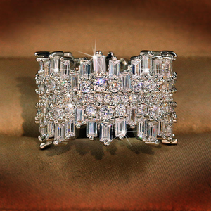 Iced Out Moissanite Diamond <b>Ring</b> 925 Silver Wide Band Baguette Cluster Luxury <b>Statement</b> <b>Ring</b> - Product Image 2