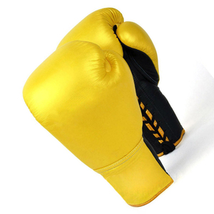 Gants de boxe jaunes en PU à lacets, respirants, pour adultes, 12 OZ, personnalisables, équipement d'entraînement professionnel OEM pour la lutte. - Product Image 2