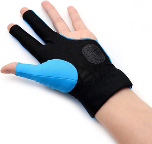 Guante de billar azul de tres dedos, diseño de medio dedo para billar, snooker, deportes, unisex, mano derecha, cierre de gancho y bucle - Product Image 3