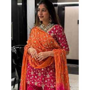 Ensemble haut-bas et dupatta pour femme RTC Designer, rose, brodé, avec travail de sequins, taille M - Product Image 6