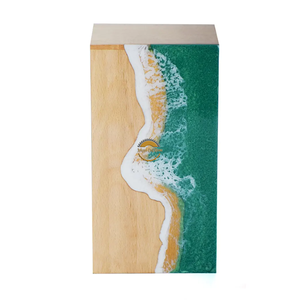 Ocean Inspired Resin & Natural Wood Cremation Urn Handmade Blue Wave Funeral Ashes <b>Box</b> by AYAANS - Product Image 5