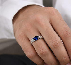 Anillo Ovalado de Plata de Ley 925 con Zafiro Azul, Joyería de Lujo - Product Image 2