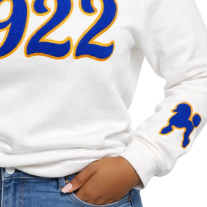 ซิกมาแกมมาโร 1922 เสื้อสเวตเชิ้ตสีขาวสำหรับผู้หญิง ปักลายพุดเดิ้ล ผ้าฝ้ายผสม แขนยาว ทรงลำลอง - Product Image 4