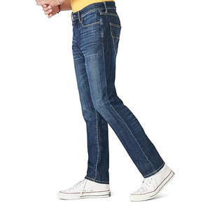 Jeans de Mezclilla Rectos para Hombre, Corte Clásico, Estilo Casual Urbano, Cintura Media, Lavado Medio, Azul, Diseño Retro, Transpirables para Invierno y Verano - Product Image 3