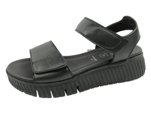 Sandalias de plataforma de cuero genuino negro, punta abierta, suela gruesa, cierre con correa, zapatos planos de verano, antideslizantes - Product Image 2