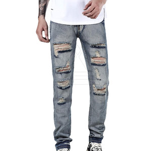 Jean déchiré pour homme, coupe droite, style vintage, en mélange de coton doux, décontracté, pour le quotidien et le streetwear - Product Image 4
