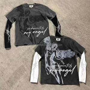 Logo personnalisé DTG Print respirant microfibre T-shirt pour homme double couche en coton délavé à l'acide manches longues et coupe surdimensionnée - Product Image 1