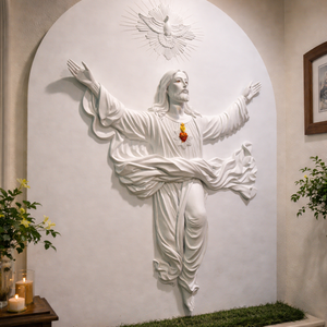 Escultura de Relieve 3D del Sagrado Corazón de Jesús |   Mural Relieve Religioso Tradicional Hecho a Mano de Gran Escala (5x4 pies) |   Muro Católico - Product Image 1