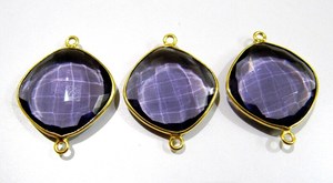 Amethyst Cushion Shape 13 to 19mm Briolette Connectors Hydro Quartz Bezel Charms - Product Image 2