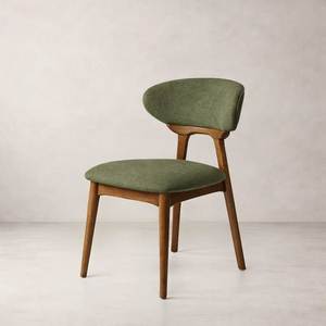 Chaise de salle à manger moderne et élégante en velours vert et teck, rembourrée, luxueuse et confortable, pour salon, chambre à coucher, meubles de maison - Product Image 2