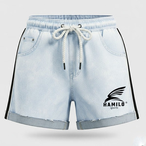 Pantalones Cortos Estilo Denim para Hombre HAMILO, Color Azul Sólido, Cintura con Cordón, Franja Lateral, Ropa Casual, Transpirable y Ligera - Product Image 6