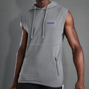OEM personalizado Jogging Sudadera con cordón fino Sudadera con capucha Logo Fitness deportes hombres gimnasio entrenamiento hombres sin mangas sudaderas con capucha - Product Image 4