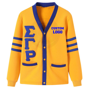 Cárdigan Sorority SGRho, suéteres de invierno para mujer, cárdigan azul real con letras Sigma Gamma Rho de la hermandad griega en chenilla y botones - Product Image 1