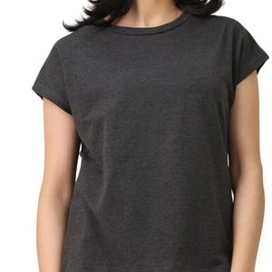 เสื้อยืดคอกลมแขนสั้นสีเทาเข้มสำหรับผู้หญิง ขายส่ง เสื้อยืดลำลองใส่สบาย ผ้าฝ้าย ใส่ได้ทุกวันในฤดูร้อน เสื้อพื้นฐาน - Product Image 1