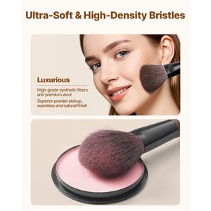 Set di 9 Pennelli Professionali per Trucco in Morbido Pelo di Capra Naturale e Sintetico Vegano per Fondotinta e Ombretto - Product Image 3