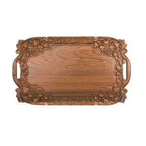 Plateau de service artisanal en bois de noyer avec incrustation de nacre, style marocain vintage, plateau décoratif pour la décoration de la maison - Product Image 3