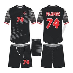 Ensemble de maillots de football personnalisés pour hommes, noir et rouge, 74, sublimé, respirant, manches courtes, uniforme de football, taille adulte - Product Image 1