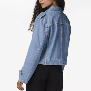 Blouson Biker en Jean Bleu Clair pour Femme, Veste Moto Asymétrique à Fermeture Éclair, Manches Longues, Col Revers, Style Décontracté, Tendance Streetwear - Product Image 5