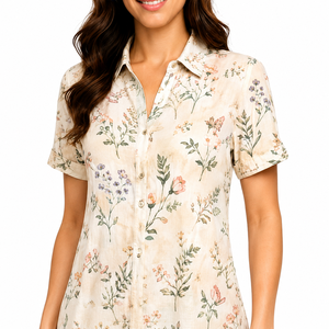 Robe longue à imprimé floral pour femme, manches courtes, boutonnée sur le devant, coupe ample, décontractée, été, avec poches, ourlet droit, soirée club - Product Image 2