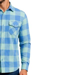 Camisa de Franela a Cuadros Azul Cielo y Verde Menta Personalizada para Hombre, Camisa Casual de Algodón a Cuadros con Botones y Manga Larga, con Bolsillos en el Pecho, Estilo Urbano - Product Image 4