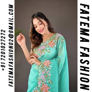 Sari indien de qualité supérieure en soie douce et brillante avec broderie, collection pour femmes, vêtements de soirée, provenant d'Inde - Product Image 2