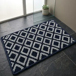 Alfombra Rectangular de Microfibra Lavable Antideslizante con Diseño de Rejilla de Diamantes KONNECT INDIA - Product Image 1