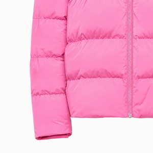 Pink <b>Hooded</b> Puffer Jacket Windproof Solid Color Zipper Front Casual Winter <b>Coat</b> Unisex Eco-friendly <b>Fur</b> Trim Slim Polyester - Product Image 4