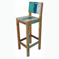 Chaise de bar en bois massif, style bateau recyclé, finition rustique industrielle à base d'eau, tabouret haut durable pour bar à domicile, pub extérieur, café