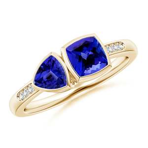 <b>Cushion</b> & Trillion Tanzanite Sagittarius Two Stone Ring Handmade Customized Fine Jewelry Wedding 14K Solid Gold - Product Image 1