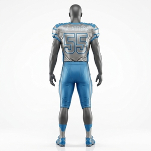 Custom Men's Silver Blue American Football Uniform <b>Padded</b> Jersey <b>Pants</b> Set Sports Team Apparel - Product Image 4