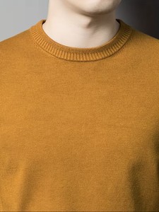 Nouveau pull en molleton tricoté pour homme automne/hiver, col rond, manches longues, couleur unie, broderie frontale, col côtelé pour un style décontracté - Product Image 5
