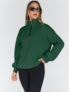 Sudadera con media cremallera y logotipo personalizado para mujer, de corte holgado, y sudaderas con capucha antiarrugas y transpirables para mujer - Product Image 3