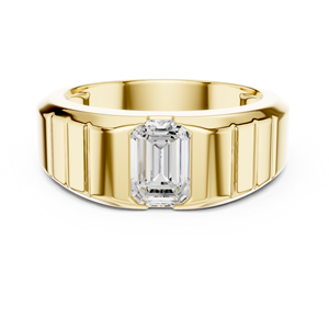 Bague de mariage pour homme en or jaune avec diamant taille émeraude cultivé en laboratoire, sertie clos, design solitaire moderne et luxueux - Product Image 1