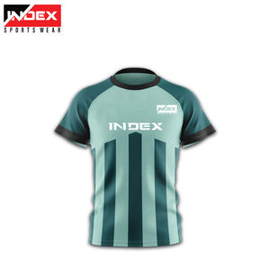 Camiseta de Fútbol para Hombre, Marca Index, Verde a Rayas, Manga Corta, Cuello Redondo, Poliéster que Absorbe la Humedad, Ajuste Atlético, para Todas las Temporadas - Product Image 1