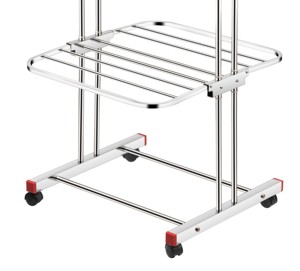 Séchoir à linge pliable sur pied en acier inoxydable à trois niveaux, finition chromée brillante, avec roulettes, 35 pieds, pour salle de bain - Product Image 3