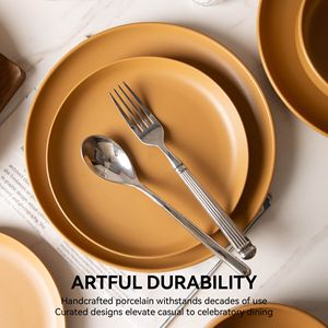 12-Piece Non-Toxic Stoneware <b>Dinnerware</b> <b>Set</b> Microwave & Dishwasher Safe Stackable Bowls and Plates - Product Image 5