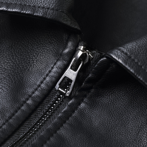 Hot Selling Stylish Black PU Leather <b>Jacket</b> XL Size Retro Zippered Closure Pattern Decoration Custom Wholesale - Product Image 2