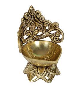 Lampe à huile Diya de luxe en laiton avec base en lotus, décorative, pour Puja, Deepak, décoration de temple domestique, Diwali, artisanat indien traditionnel - Product Image 3