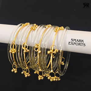 Ensemble de bracelets en verre de style cachemire, transparents et colorés, plaqués or, légers, assortis, pour femmes indiennes, pour mariage - Product Image 6