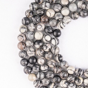 Perles Rondes en Pierre Naturelle ALIZA AGATE EXPORTS Picasso Jasper 8mm Gris pour la Fabrication de Bijoux Vente en Gros - Product Image 5