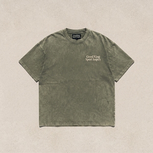 T-shirt vintage délavé vert sauge avec logo brodé Good King Sport Impex, streetwear décontracté unisexe, coupe oversize - Product Image 1